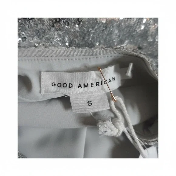 GOOD AMERICAN Silver Sequin Embellished Cardigan Top Size Small NWT $179 - Picture 9 of 9